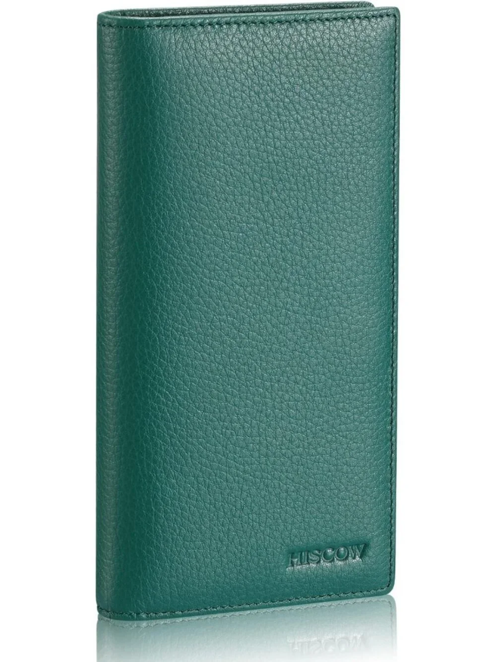 Men's Full Grain Leather Long Wallet - 15 Card Slots, Pebbled Green Design